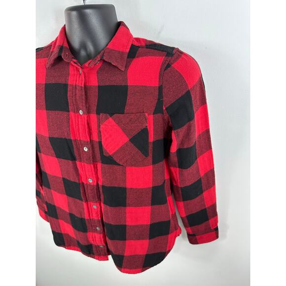 J Crew Classic Flannel Buffalo Plaid Red Black Western Preppy Size 0 Loose Fit - Picture 6 of 12